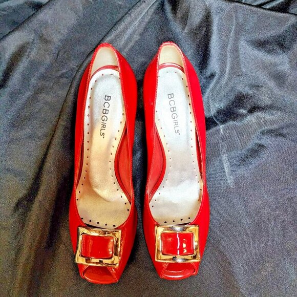 BCBGirls Red Peep Toe Heels Size 7.5 | 4 Inch High Heel Pumps Classic Dress Shoe - Picture 8 of 8